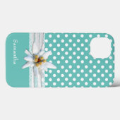 Coques Case-Mate iPhone Aqua et Pois blancs et Edelweiss (Verso (horizontal))