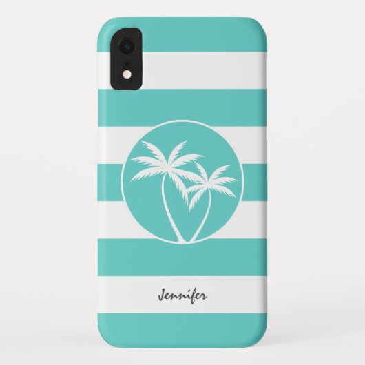 Coques Case-Mate iPhone Aqua et White Sripes Palms Logo et nom (Dos)