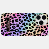Coques Case-Mate iPhone Aqua Iridescent Leopard Print Monogrammed (Verso (horizontal))