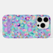 Coques Case-Mate iPhone Aqua Iridescent Leopard Print Monogrammed (Verso (horizontal))