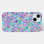 Coques Case-Mate iPhone Aqua Iridescent Leopard Print Monogrammed (Verso (horizontal))