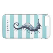 Coques Case-Mate iPhone Aqua Nautical Seahorse monogramme personnalisé (Dos (Horizontal))