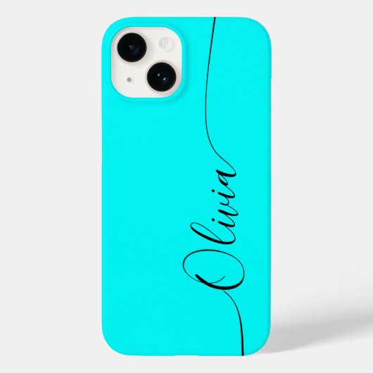 Coques Case-Mate iPhone Aqua Noir Élégant Calligraphie Script Nom (Verso)