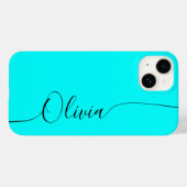 Coques Case-Mate iPhone Aqua Noir Élégant Calligraphie Script Nom (Verso (horizontal))