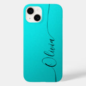 Coques Case-Mate iPhone Aqua Noir Élégant Calligraphie Script Nom (Verso)