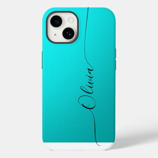 Coques Case-Mate iPhone Aqua Noir Élégant Calligraphie Script Nom (Verso)