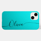 Coques Case-Mate iPhone Aqua Noir Élégant Calligraphie Script Nom (Verso (horizontal))