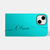 Coques Case-Mate iPhone Aqua Noir Élégant Calligraphie Script Nom (Verso (horizontal))