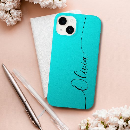 Coques Case-Mate iPhone Aqua Noir Élégant Calligraphie Script Nom