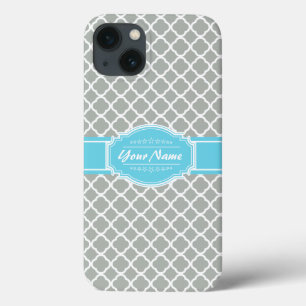Etui iPhone Case-Mate Aqua personnalisé et Quatrefoil marocain gris arge