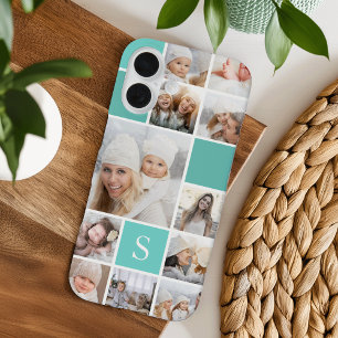 Coques iPhone 16 Aqua Photo Collage & Monogramme