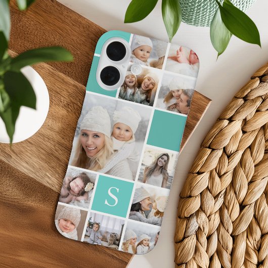 Coques Case-Mate iPhone Aqua Photo Collage & Monogramme