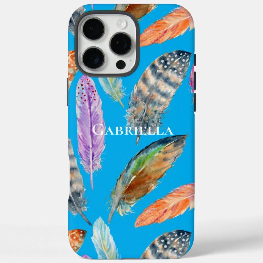 Coques Case-Mate iPhone Aqua Purple Blue Orange Feathers (Verso)