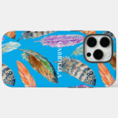 Coques Case-Mate iPhone Aqua Purple Blue Orange Feathers (Verso (horizontal))