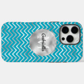 Coques Case-Mate iPhone Aqua Silver Zigzag Stripes Monogramme (Verso (horizontal))