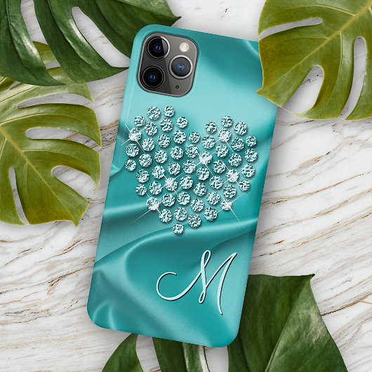 Coques Case-Mate iPhone Aqua Turquoise Diamonds Love Motif de coeur