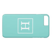 Coques Case-Mate iPhone Aqua Turquoise White Framed Initial Monogram (Dos (Horizontal))