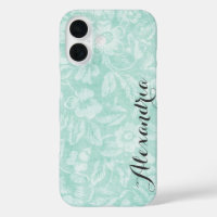 Aqua Vintage Floral Imprimer Monogramme