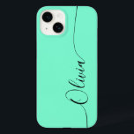 Coque Pour iPhone 14 Aquamarine Black Elegant Calligraphie Nom du scrip<br><div class="desc">Aquamarine Elegant Black Calligraphy Script Personnalisé Nom iPhone 14 Smart Phone Boîtes dispose d'un design moderne et tendance simple et élégant avec votre nom personnalisé dans élégante calligraphie manuscrite typographie sur un arrière - plan aquamarine. Conçu par ©Evco Studio www.zazzle.com/store/evcostudio</div>