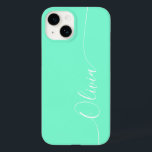 Coque Pour iPhone 14 Aquamarine Blanc Élégant Calligraphie Nom du scrip<br><div class="desc">Aquamarine Elegant White Calligraphy Script Personnalisé Nom iPhone 14 Smart Phone Boîtes dispose d'un design moderne et tendance simple et élégant avec votre nom personnalisé dans élégante calligraphie manuscrite typographie sur un arrière - plan aquamarine. Conçu par ©Evco Studio www.zazzle.com/store/evcostudio</div>