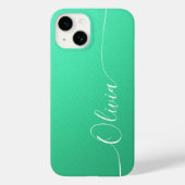 Coques Case-Mate iPhone Aquamarine Blanc Élégant Calligraphie Nom du scrip (Verso)