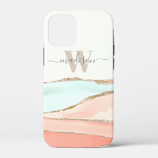Coques Case-Mate iPhone Aquarelle Abstraite côtière avec nom et monogramme (Verso)