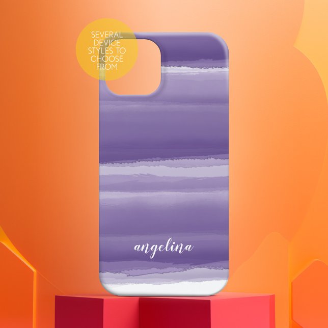 Coques Case-Mate iPhone Aquarelle Abstraite moderne Nom du script pourpre (Personalized Phone Case - Add Custom Text)