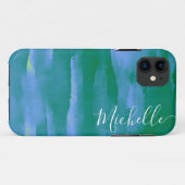 Coques Case-Mate iPhone Aquarelle Abstraite Neon Vert et Bleu (Dos (Horizontal))