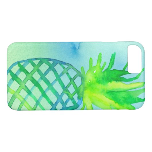 Coques Case-Mate iPhone Aquarelle Ananas Chartreuse Bleu (Dos (Horizontal))
