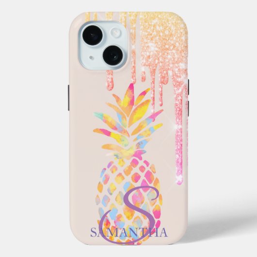 Coques Case-Mate iPhone Aquarelle Ananas Paillettes Gouttes (Verso)
