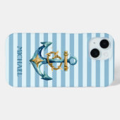 Coques Case-Mate iPhone Aquarelle Ancrage Marin Bleu Clair Rayures (Verso (horizontal))
