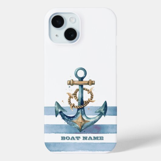 Coques Case-Mate iPhone Aquarelle Ancres Naïves Rayures Bleu Clair (Verso)