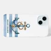 Coques Case-Mate iPhone Aquarelle Ancres Naïves Rayures Bleu Clair (Verso (horizontal))