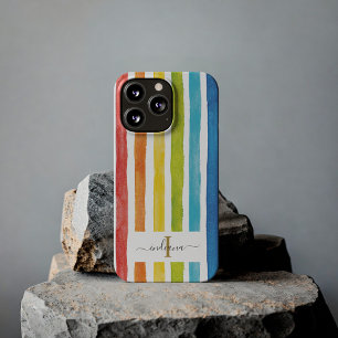 Case-Mate iPhone Case Aquarelle arc-en-ciel rayures colorées Nom du mono