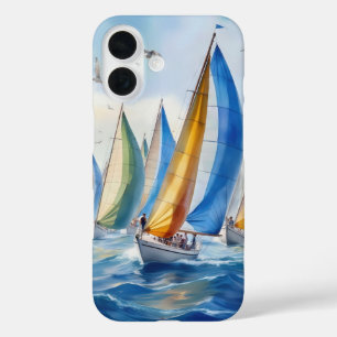 Coques iPhone 16 Aquarelle Artwork Voilier Regatta