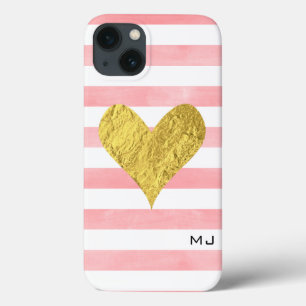 iPhone 13 Coque Aquarelle avec Gold Foil Heart