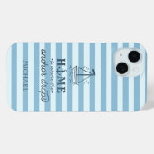 Coques Case-Mate iPhone Aquarelle Bateau nautique Bleu clair rayures (Verso (horizontal))