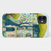 Coques Case-Mate iPhone Aquarelle bâtiment marron walkup arbre balcon (Dos (Horizontal))