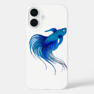 Coques iPhone 16 Aquarelle bleu Betta Fish
