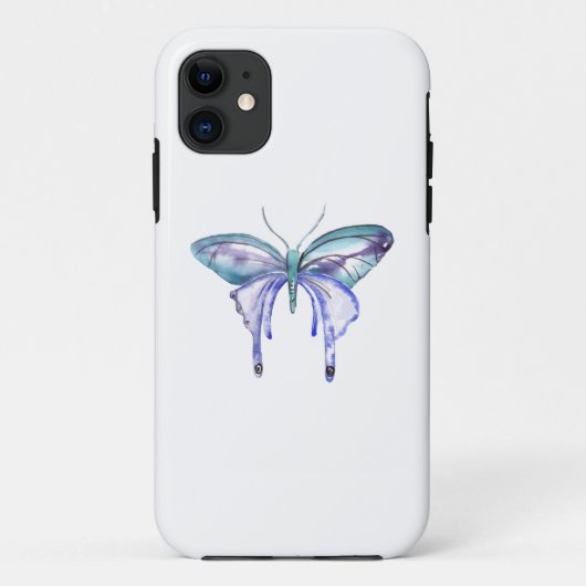 Coques Case-Mate iPhone aquarelle bleu bleu pourpre papillon (Dos)