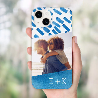 Coque Pour iPhone 14 Aquarelle bleu Boho Abstraite | Photo monographiqu