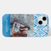 Coques Case-Mate iPhone Aquarelle bleu Boho Chevron | Photo monographique (Verso (horizontal))