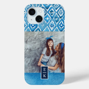 Coque Pour iPhone 15 Aquarelle bleu Boho Imprimer   Photo monographique