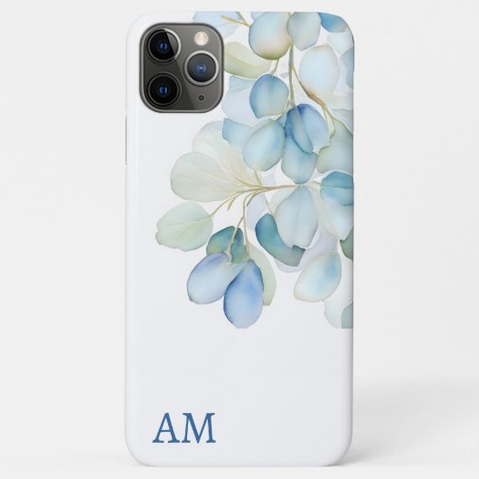 Coques Case-Mate iPhone Aquarelle Bleu Botanique Hydrangée Monogramme (Dos)