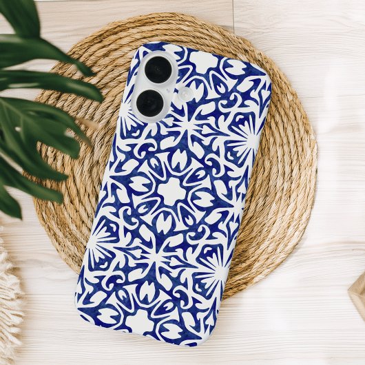Coques Case-Mate iPhone Aquarelle bleu et blanc Motif espagnol Carrelage