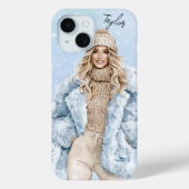 Coques Case-Mate iPhone Aquarelle Bleu hiver élégante fille personnalisabl (Verso)