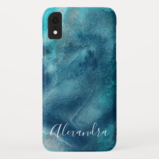 Coques Case-Mate iPhone Aquarelle bleu moderne Monogramme Abstrait (Dos)