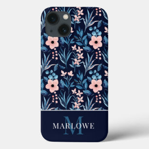 Case-Mate iPhone Case Aquarelle bleu rose monogramme Motif floral