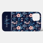 Coques Case-Mate iPhone Aquarelle bleu rose monogramme Motif floral (Verso (horizontal))
