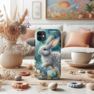 Case-Mate iPhone Case Aquarelle bleu Turquoise artistique Lapin floral